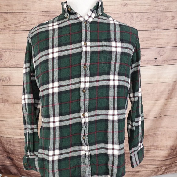 CROFT AND BARROW GREEN PLAID LONG SLEEVE FLANNEL BUTTON DOWN SHIRT MENS SZ M - Picture 2 of 5